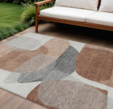 8' X 10' Rust And Gray Abstract Washable Indoor Outdoor Area Rug