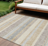 8' X 10' Gold And Silver Striped Washable Indoor Outdoor Area Rug