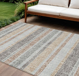 8' X 10' Gray And Silver Striped Washable Indoor Outdoor Area Rug