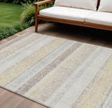 8' X 10' Ivory And Beige Striped Washable Indoor Outdoor Area Rug