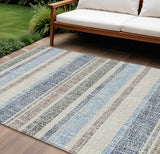 8' X 10' Navy Blue And Beige Striped Washable Indoor Outdoor Area Rug