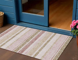 3' X 5' Pink And Beige Striped Washable Indoor Outdoor Area Rug