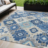 5' X 8' Blue Beige And Sky Blue Southwestern Washable Indoor Outdoor Area Rug