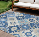 8' X 10' Blue Beige And Sky Blue Southwestern Washable Indoor Outdoor Area Rug