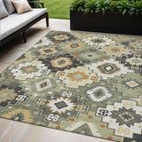 5' X 8' Fern Green Gold And Charcoal Southwestern Washable Indoor Outdoor Area Rug