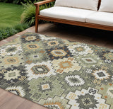 8' X 10' Fern Green Gold And Charcoal Southwestern Washable Indoor Outdoor Area Rug