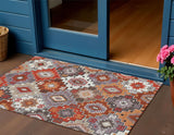3' X 5' Rust Lavender And Ivory Southwestern Washable Indoor Outdoor Area Rug