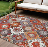 8' X 10' Rust Lavender And Ivory Southwestern Washable Indoor Outdoor Area Rug