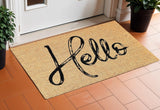 24" X 36" Natural And Black Hello Distressed Outdoor Coir Door Mat