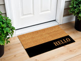 24" X 36" Natural And Black Color Block Hello Outdoor Coir Door Mat