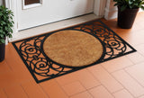 22" X 36" Black And Natural Geo Scrollwork Outdoor Rubber And Coir Door Mat