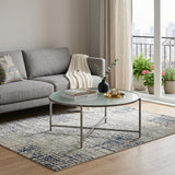 41" Silver Glass and Steel Round Cross Legs Coffee Table