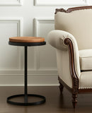 25" Brown and Black Wood and Iron Round Pedestal End Table