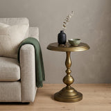 24" Brass Aluminum Round Pedestal End Table