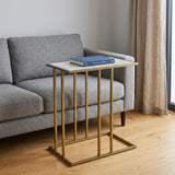 26" White and Antiqued Gold Marble and Iron End Table