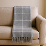 50" X 67" Light Gray And White Cotton Blend Woven Plaid Throw Blanket with Fringe