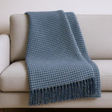 50" X 67" Denim Blue And Cream Cotton Blend Woven Plaid Throw Blanket with Fringe