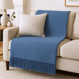 50" X 67" Denim Blue Cotton Blend Woven Throw Blanket with Fringe