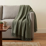 50" X 67" Olive Green Cotton Blend Throw Blanket with Fringe