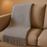 55" X 70" Light Gray Cotton Blend Waffle Weave Throw Blanket with Fringe