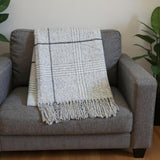 50" X 67" Light Gray And White Cotton Blend Woven Plaid Throw Blanket with Fringe