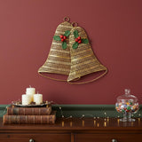 14" X 14" Gold Metal Christmas Bells Hanging Dimensional Sculpture
