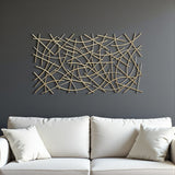 24" X 44" Gold Abstract Lines Metal Hanging Dimensional Sculpture