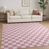 7' X 10' Pink And Off White Checkered Area Rug
