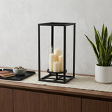 13" Black And Clear Metal And Glass Tabletop Candle Holder
