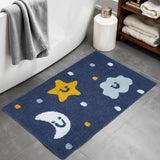 32" White Blue And Yellow Cotton Clouds and Stars Youthful Bath Rug