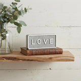 4" Gray And White Galvanized Metal Love Hand Painted Tabletop Sign