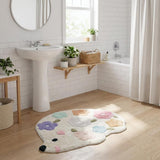 32" White Blue And Pink Cotton Hedgehog Floral Print Bath Rug
