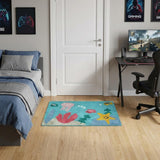 3' X 4' Aqua Yellow And Coral Starfish Youthful Washable Area Rug