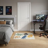 3' X 4' Ivory Blue And Yellow Dinosaurs Youthful Washable Area Rug