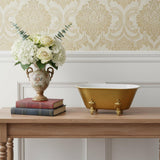12" Gold And White Metal Hand Painted Decorative Tub