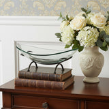 17" Clear And Black Glass And Metal Oval Decorative Bowl With Stand