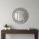 18" Silver Glass Sunburst Geometric Framed Accent Mirror