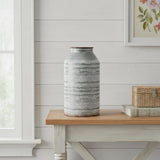 10" Gray Galvanized Metal Geometric Patterned Jug Vase