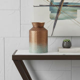 9" Copper Hammered Metal Cylinder Jug Vase With Sculptural Details