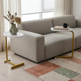 Set of Two White and Gold Faux Marble and Metal Oval End Tables