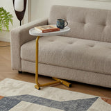 24" White and Gold Faux Marble and Metal Oval End Table