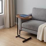24" Brown And Black Solid Wood And Steel Oval End Table