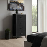 18" Black Fabric Wood and Metal Four Drawer Lingerie Chest