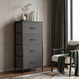 18" Black And Gray Fabric Wood And Metal Four Drawer Dresser