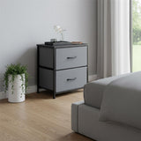 20" Black Iron and Wood Woven Texture Two Drawer Nightstand