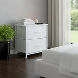 20" White Iron and Wood Woven Texture Two Drawer Nightstand