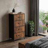 18" Black And Brown Fabric Wood And Metal Four Drawer Dresser