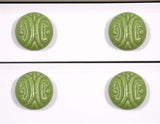 Set of Six Green Mushroom Knob Embossed Ceramic Drawer Pull Knobs