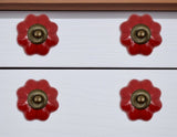 Set of Six Red Floral Knob Ceramic Drawer Pull Knobs