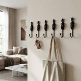Set of Six Black Steel Feather Wall Hooks